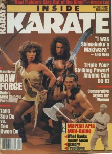 Malia with sons Mark and Craig on cover of Inside Karate magazine