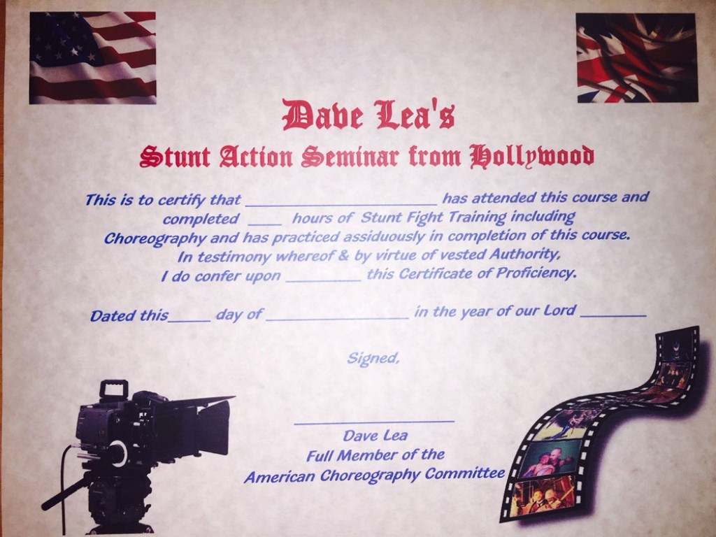 Dave Lea Certificate