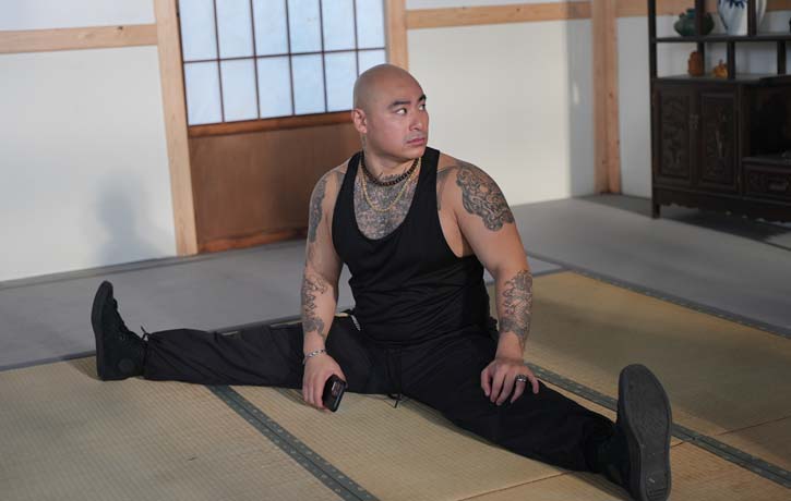 Brian makes sure to always keep limber on set.