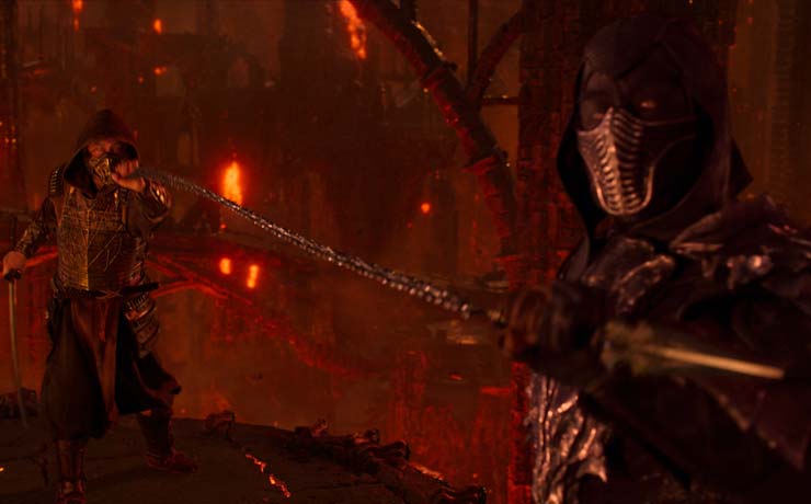 Noob Saibot keeps Scorpion on his toes in the Netherrealm.
